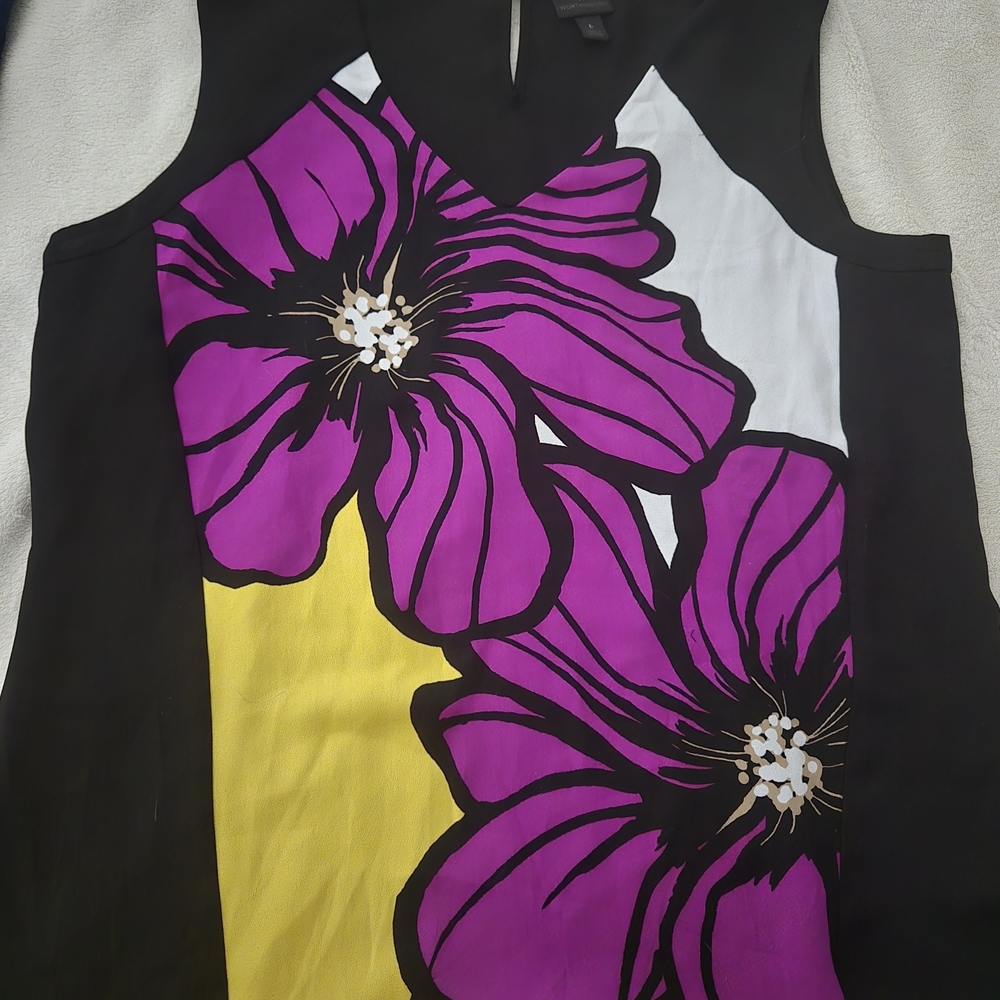 Worthington Purple Sleeveless Tank Top with Tropical Floral Design